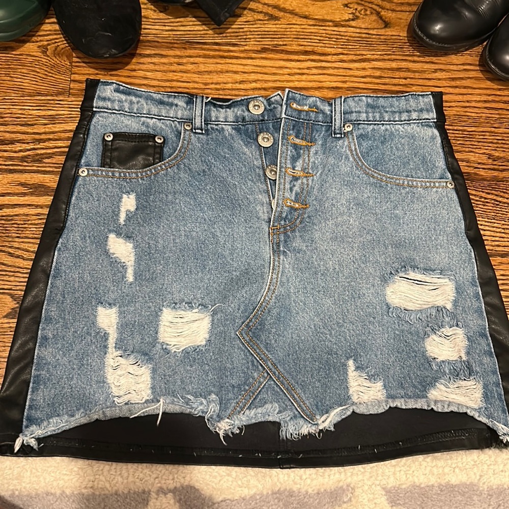 Mixology Jean and leather skirt